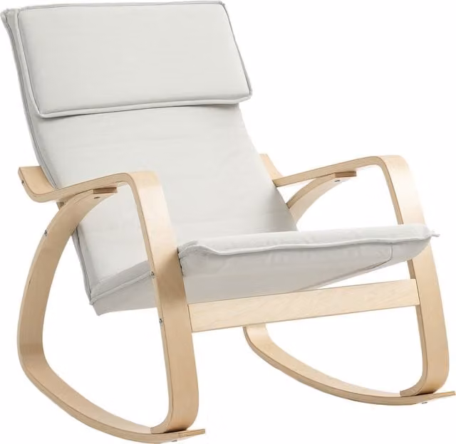 HOMCOM Upholstered Rocking Chair with High Back, Headrest and Armrests, Cream White – 1