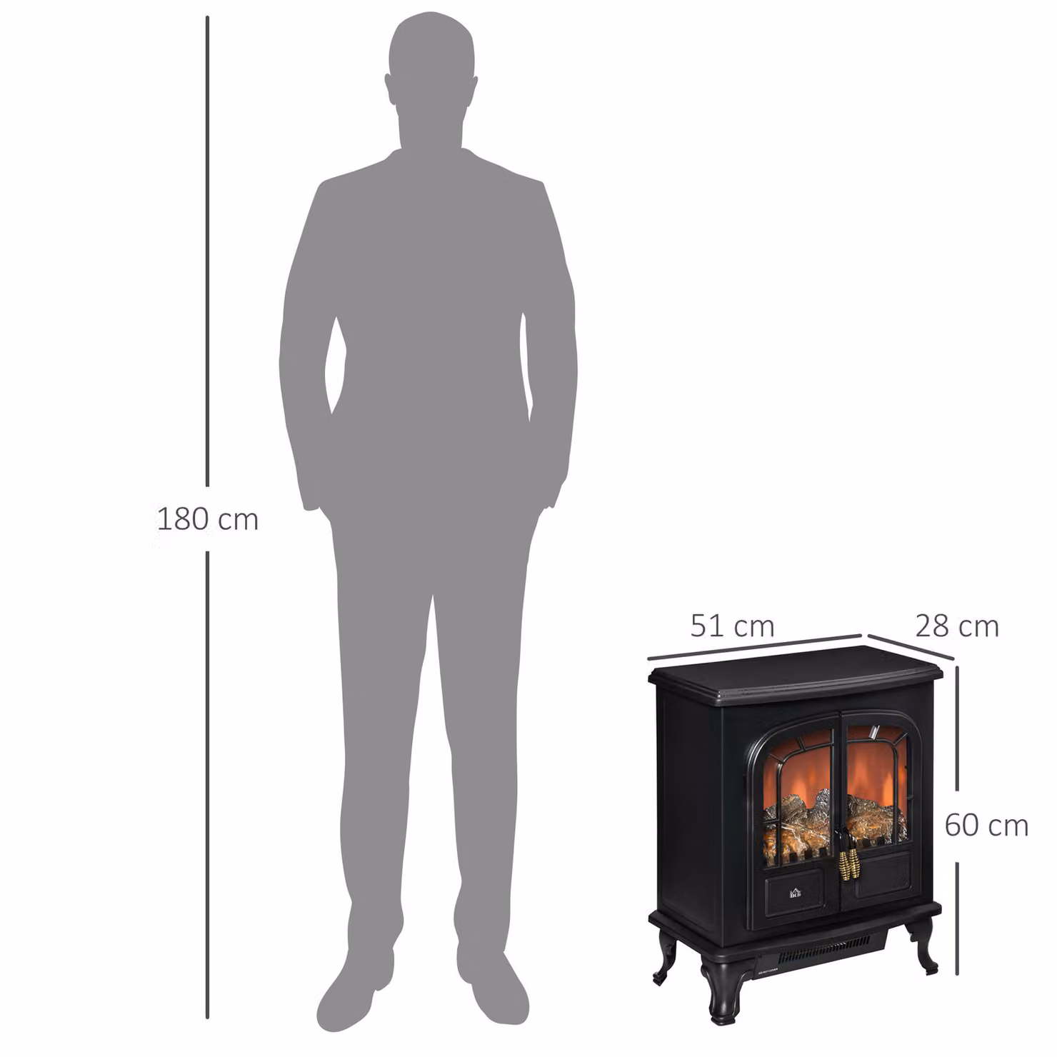 HOMCOM Electric Fireplace Stove Heater with LED Flame Effect, Double Door, Black – 3