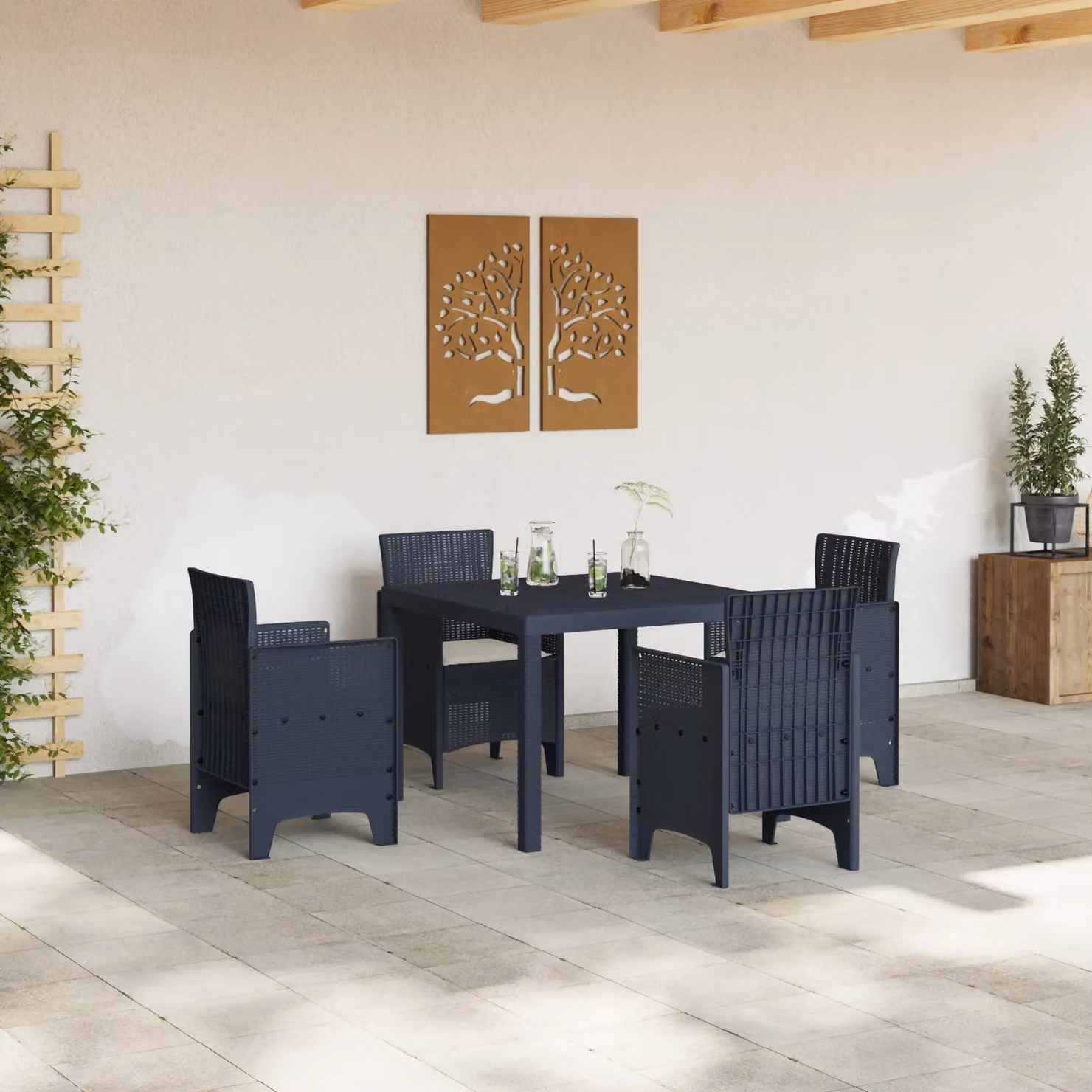 Berkfield Home 5 Piece Anthracite Poly Rattan Garden Dining Set with Cushions – 3