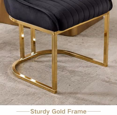 Hygrad Set of 2 Black Velvet Armless Dining Chairs with Gold Metal Legs – 6