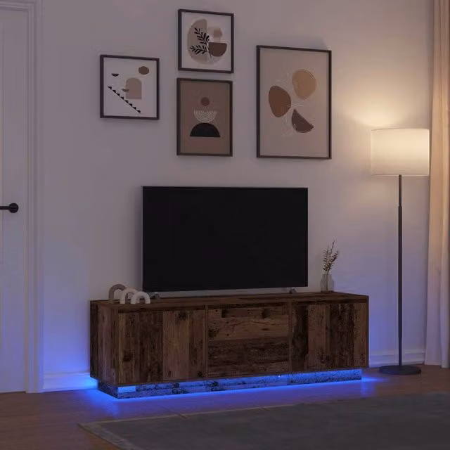 Berkfield Home Rustic Wood TV Cabinet with Integrated LED Lights in Brown, W: 160.5 cm, D: 41 cm, H: 50 cm