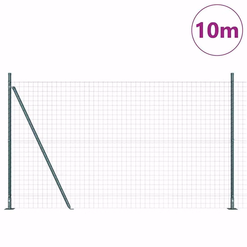 Berkfield Home Euro Fence with 7 Flanged Posts, Galvanised Steel, Green, W: 10 m, H: 1.6 m – 2