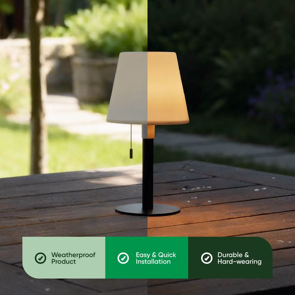 Gardenwize Solar Table Lamp, Warm White LED Outdoor Lantern with Pull Chain Switch and USB Charging, Black – 3