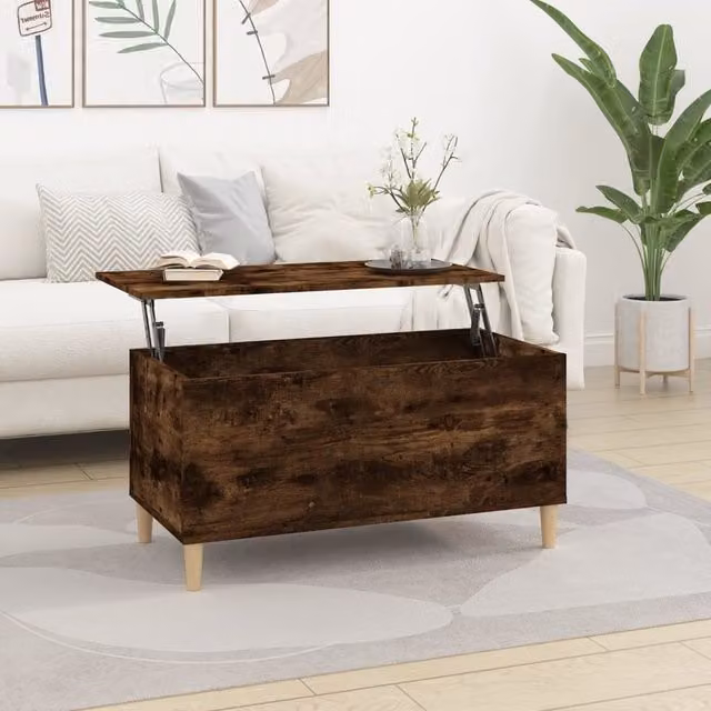 Berkfield Home Smoked Oak Coffee Table in Brown, W/D/H: 90 x 44.5 x 45 cm