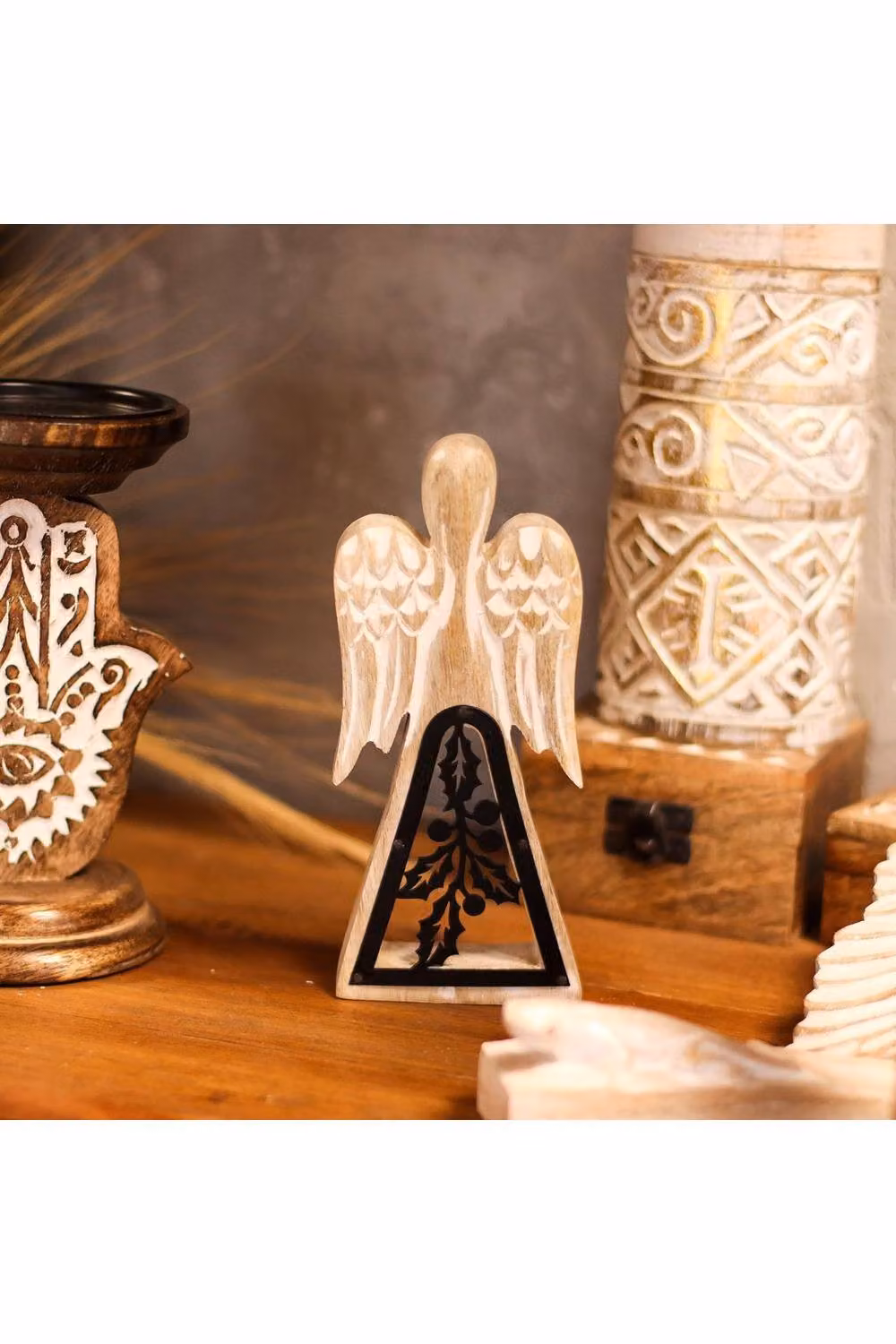 KDMD White Rustic Mango Wood and Metal Angel Tabletop Decor – 3