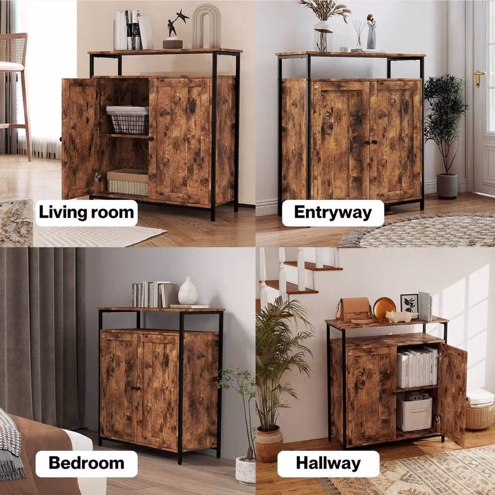 Levede Industrial Style Walnut Storage Cabinet in Brown with 2 Doors – 5