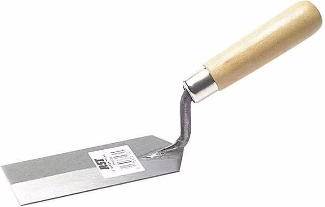 R.S.T. Carbon Steel Margin Trowel with Wooden Handle in Silver