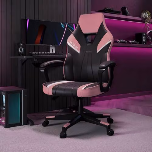 X-Rocker Tempest High Back Ergonomic Gaming Chair in Pink with Faux Leather and Armrests