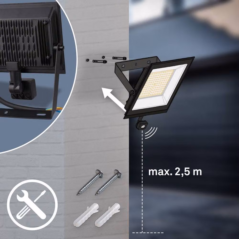 Briloner Black LED Outdoor Floodlight with Motion and Dusk Sensor, 50W, 4500lm, IP65, W/D/H: 21 x 17.5 x 4 cm – 3