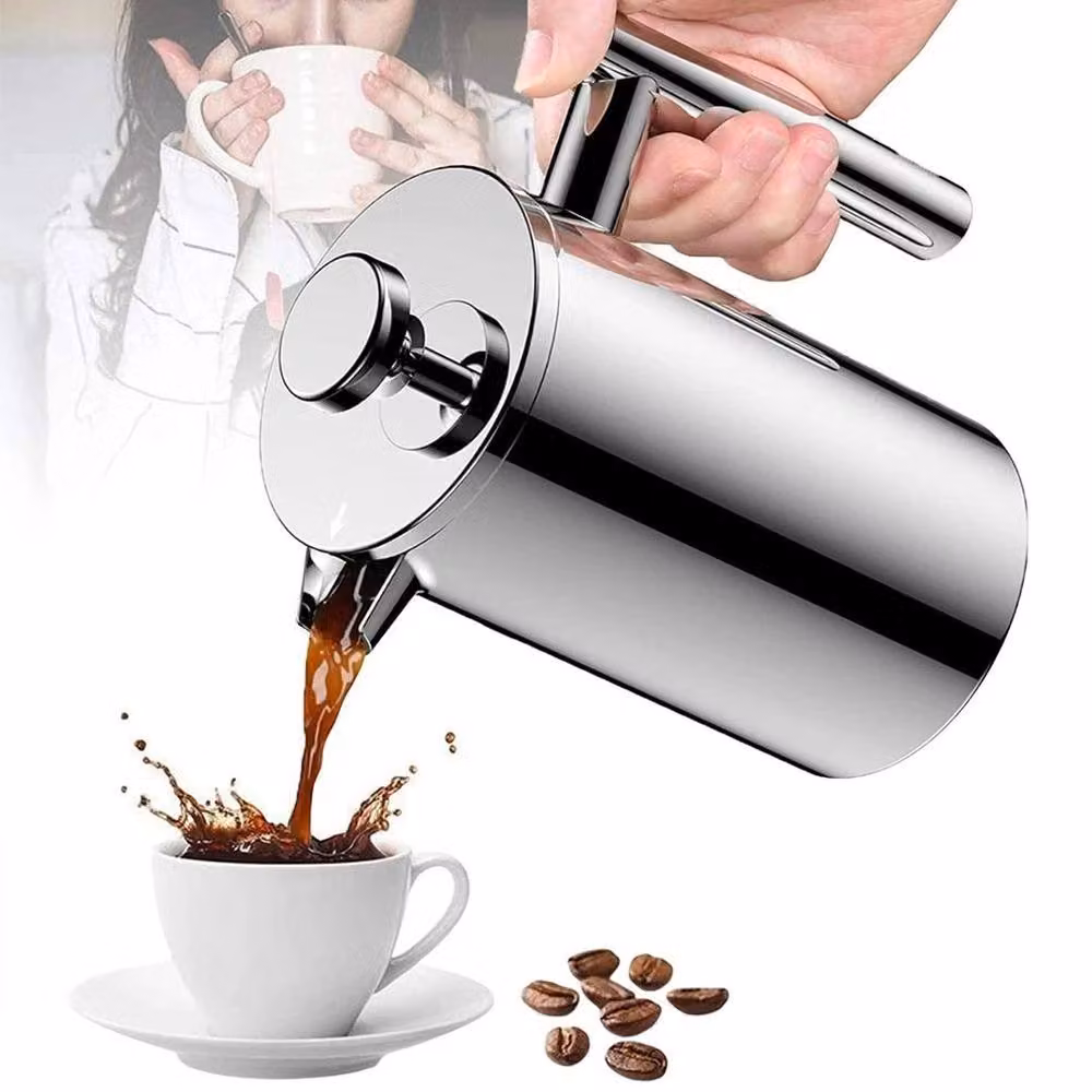 KORVIXA Silver Stainless Steel and Glass French Press Coffee Cafetiere, 600ml – 2