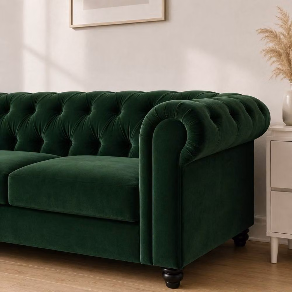 Sofaya Hampton 3 Seater L Shape Chesterfield Sofa in Green Velvet with Left Hand Chaise – 2
