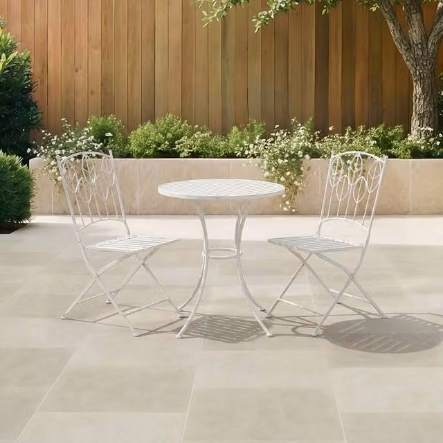 Charles Bentley Rustic Metal Garden Bistro Set with Leaf Design in White