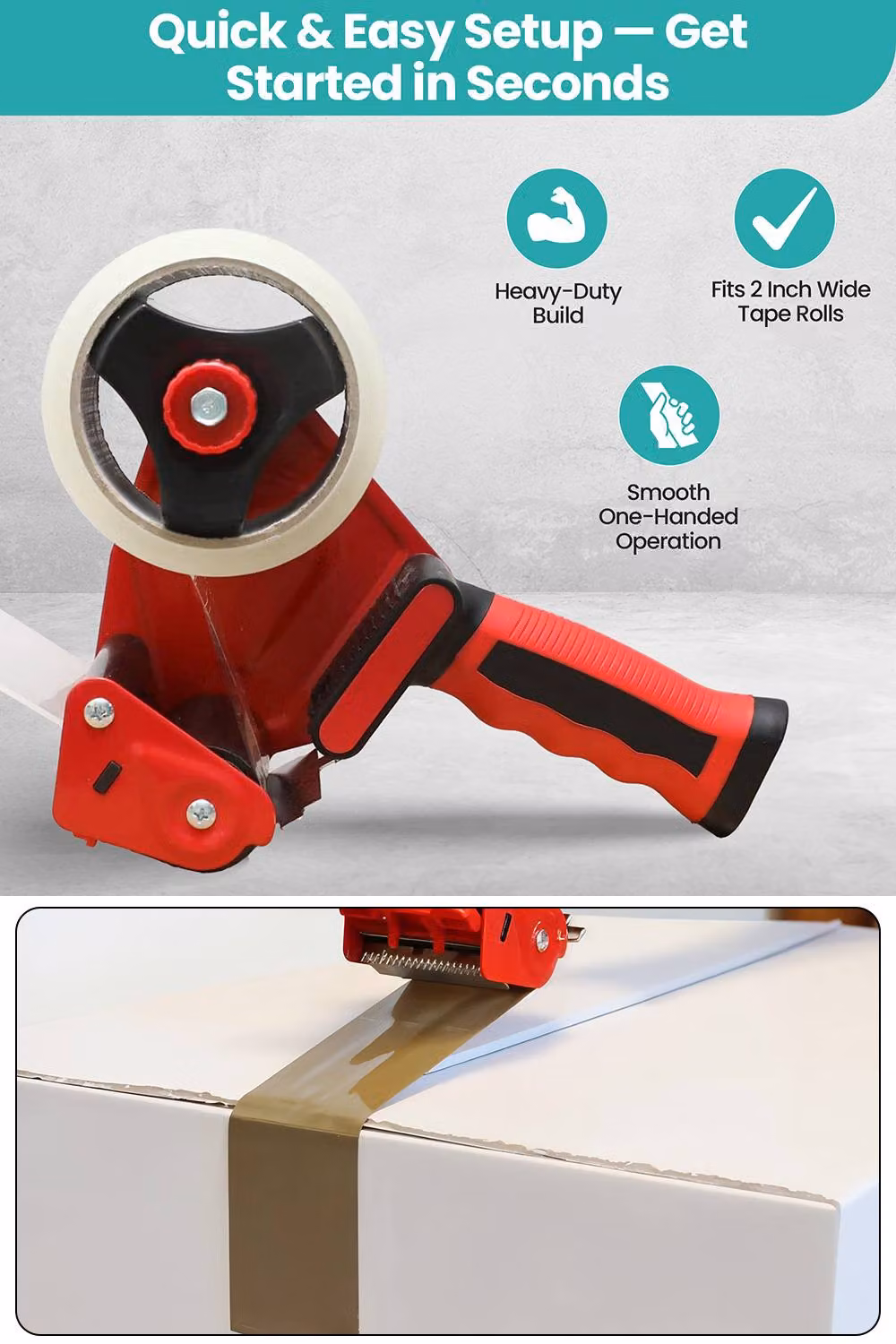 Neel Blue Heavy-Duty 2-Inch Tape Dispenser with Serrated Edge in Red and Blue – 4