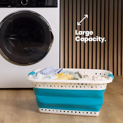 LIVIVO Collapsible 58L Laundry Basket with Handles in Grey, Blue or Turquoise – 3
