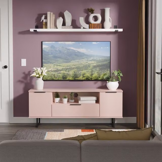 Ready Assembled 2 U Fuji Modern Wide TV Unit with 2 Doors and 1 Drawer in Dusty Pink