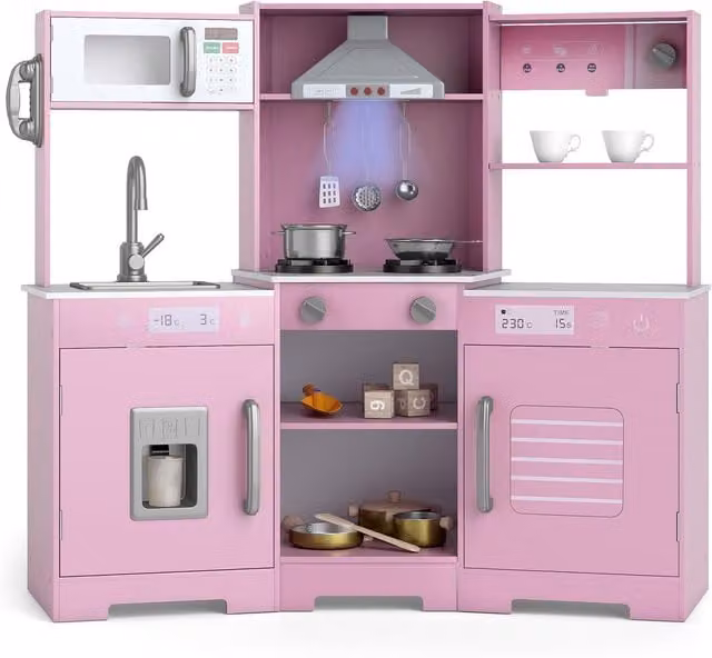 Costway Pretend Play Kitchen Set in Pink