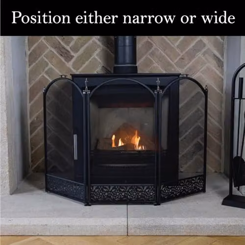 JVL Ashford Stainless Steel Fire Screen Spark Guard for Coal and Wood Burning Fires, Black, W/H/D: 97 x 61 x 2 cm – 6