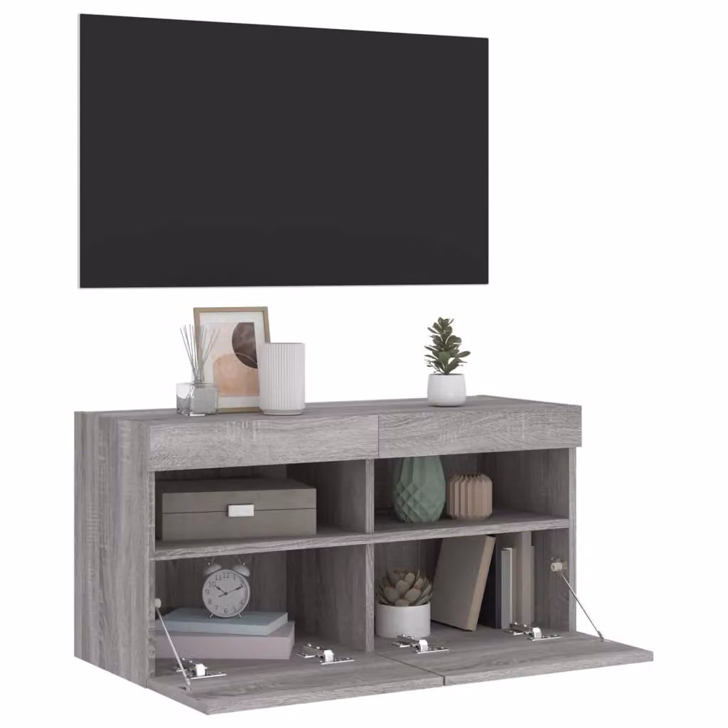 Berkfield Home Modern Wall Mounted TV Cabinet with LED Lights in Grey, W: 80 cm, D: 30 cm, H: 40 cm – 4