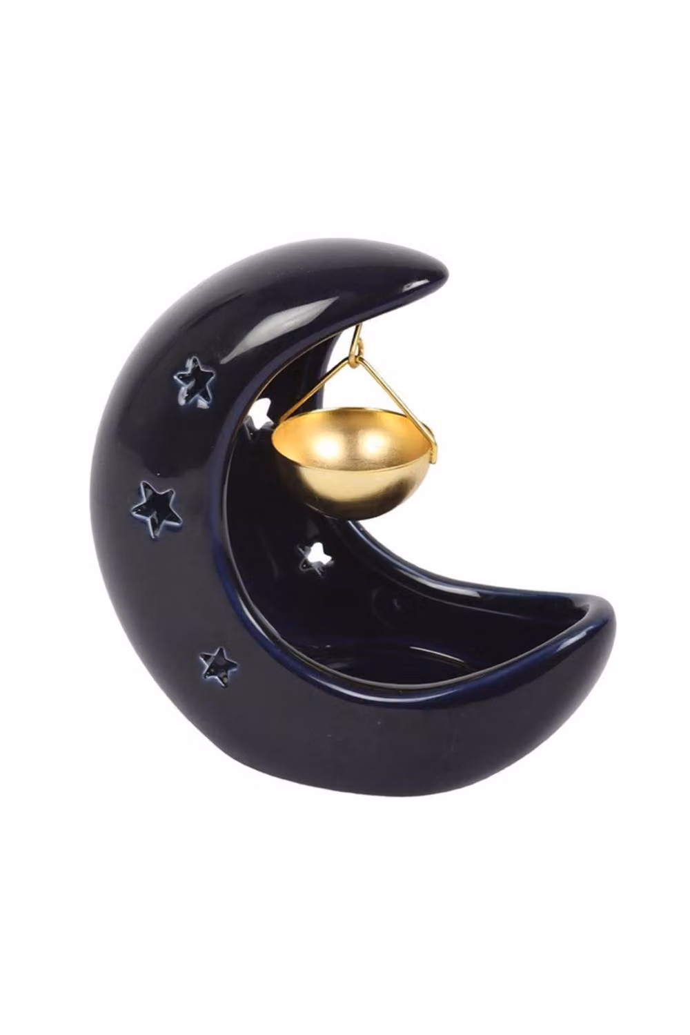 KDMD Blue and Gold Crescent Moon Hanging Ceramic Tealight Oil Burner – 2