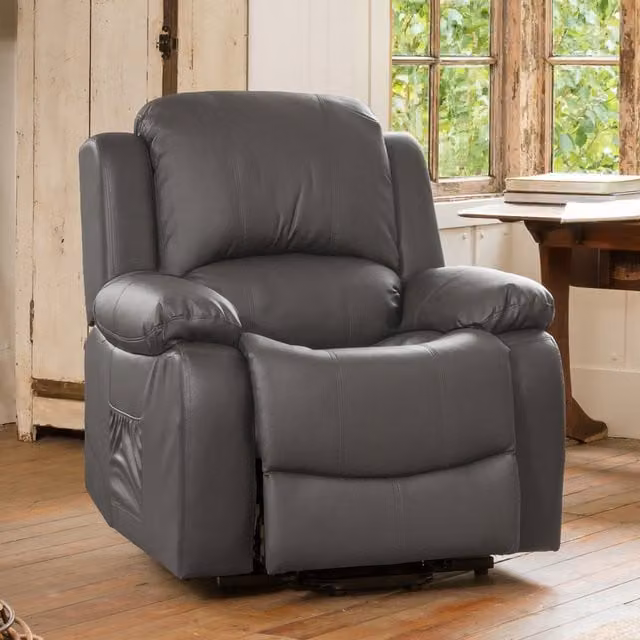 Artemis Home Modern Grey Manual Lever Relax Recliner Armchair with Synthetic Leather and Solid Wood Frame
