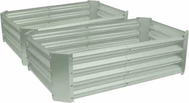 Harbour Housewares Green Galvanised Steel Raised Garden Bed, 2-Piece Set, W/D/H: 120 x 60 x 60 cm