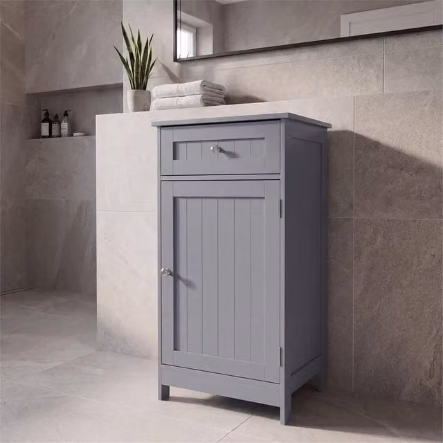 FORGEVIO Grey Freestanding Bathroom Storage Cabinet with 1 Door and 1 Drawer – 1