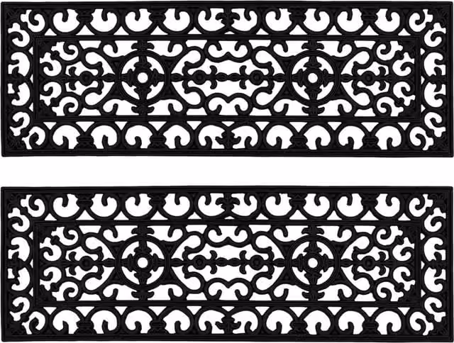 JVL Lexi Black Rubber Step Mats, Pack of 2