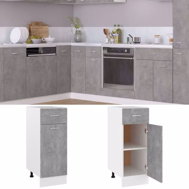 Berkfield Home Drawer Bottom Cabinet in Concrete Grey, W/D/H: 30 x 46 x 81.5 cm – 1
