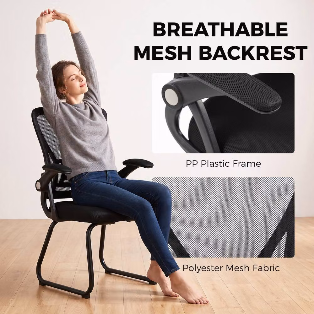 HOMCOM Modern Black Office Chair with Fabric Seat and Metal Legs – 4