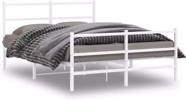 Berkfield Home Metal Bed Frame with Footboard in White, W/D/H: 140 x 190 cm – 1