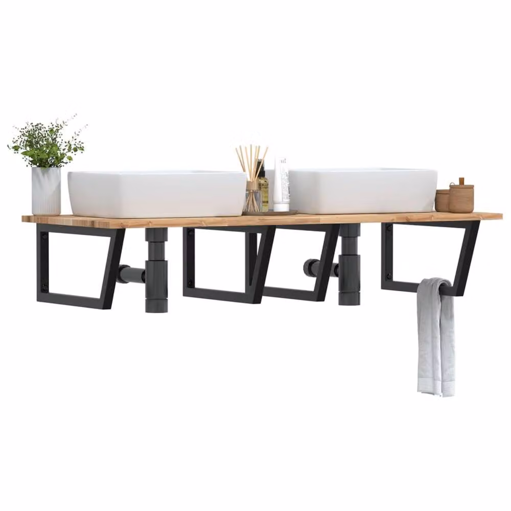 Berkfield Home Wall Mounted Basin Shelf in Brown Acacia Wood and Steel