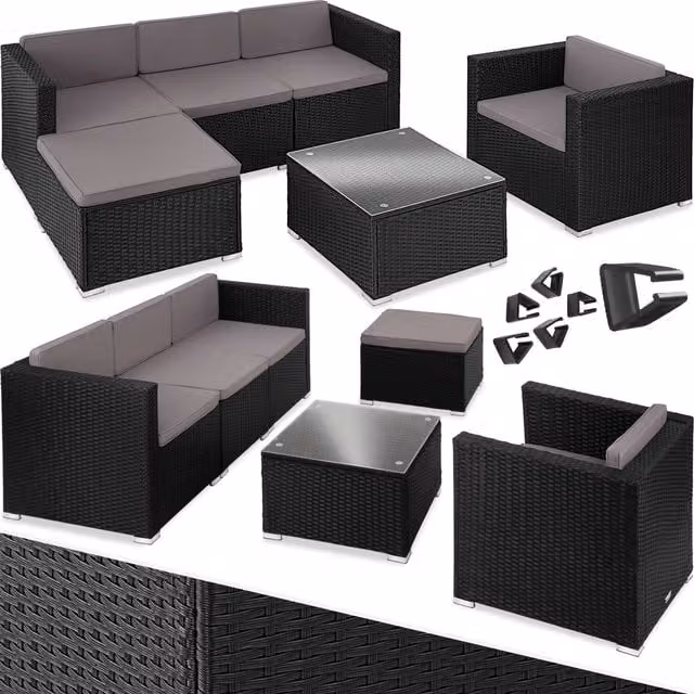 Tectake Lignano Rattan Garden Furniture Set with Armchair in Black