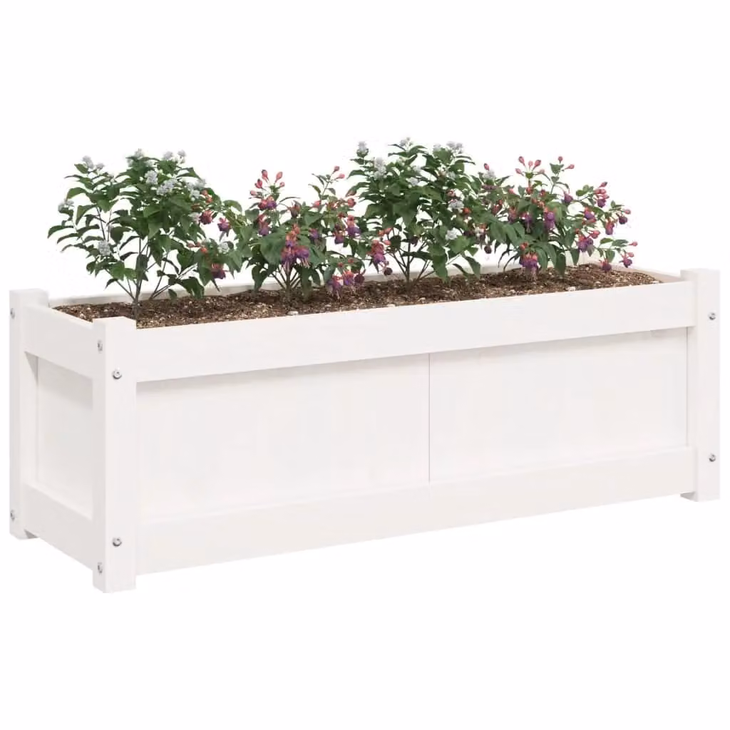 Berkfield Home White Solid Wood Pine Garden Planter Tub W: 90 cm, D: 31 cm, H: 31 cm – 2