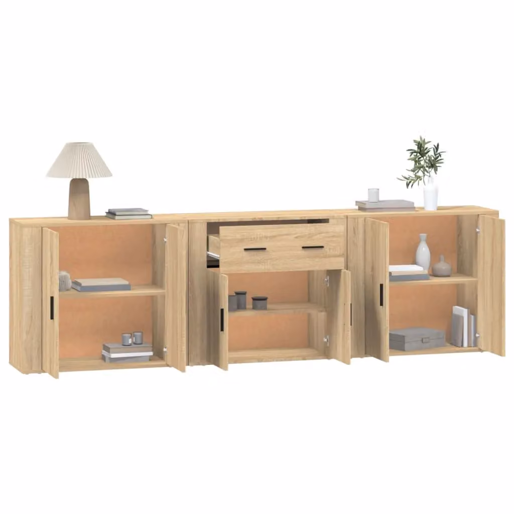 Berkfield Home 3-Piece Sonoma Oak Sideboard Set in Brown – 2