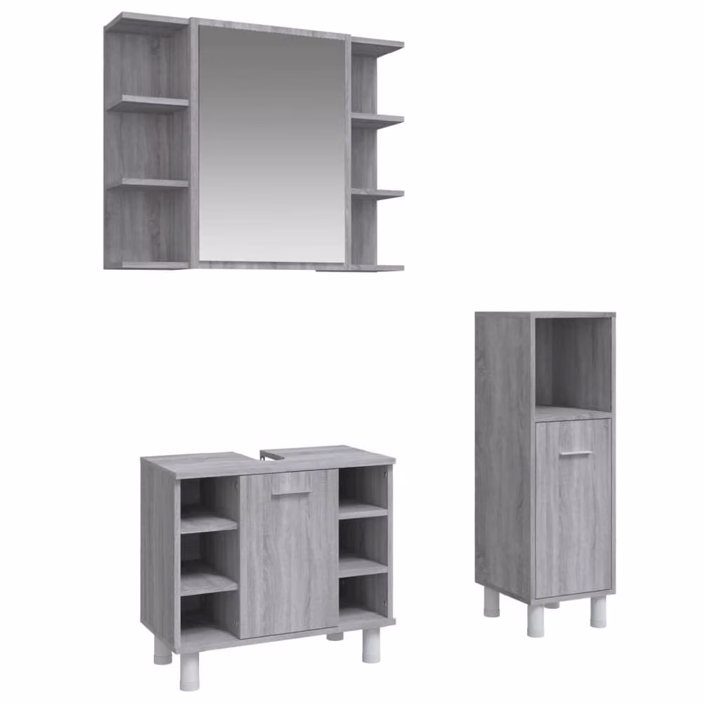Berkfield Home 3 Piece Grey Sonoma Bathroom Cabinet Set in Engineered Wood – 2