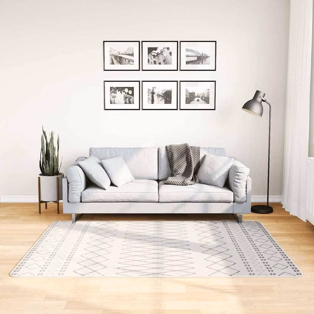 Berkfield Home Washable Geometric Anti Slip Round Rug in Black and White, Diameter: 100 cm