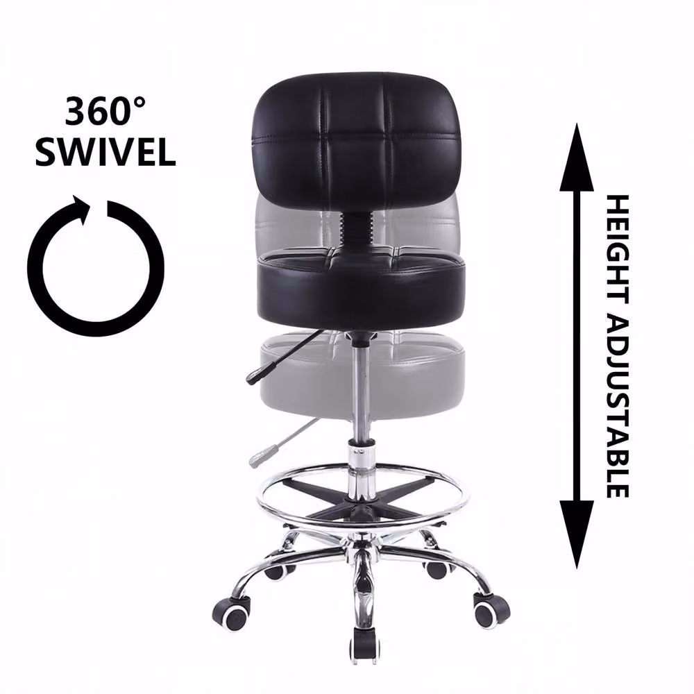 KKTONER Adjustable Height Swivel Rolling Stool in Black PU Leather – 4