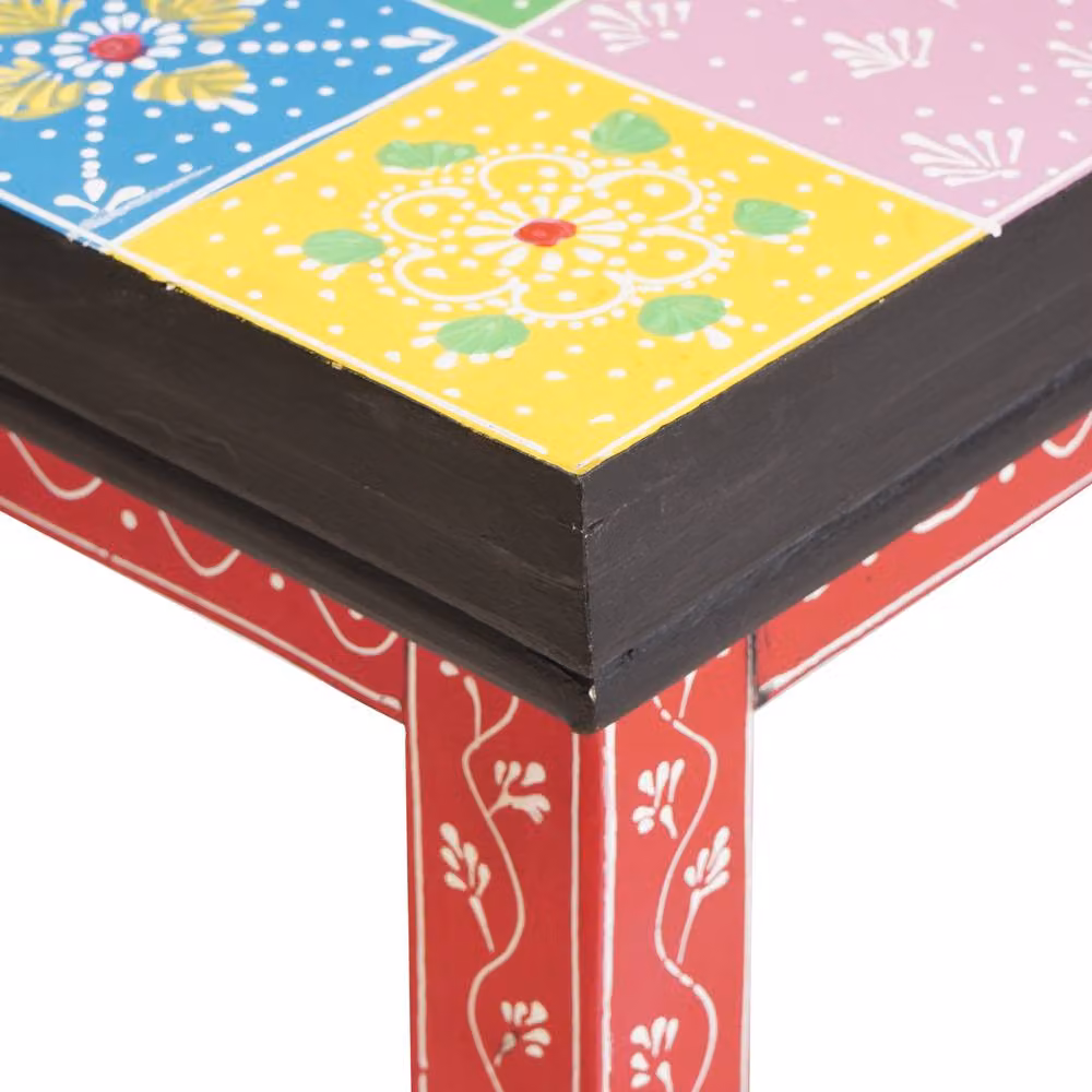 Berkfield Home Set of 3 Geometric Mango Wood Nesting Tables in Red and Multicolour – 4