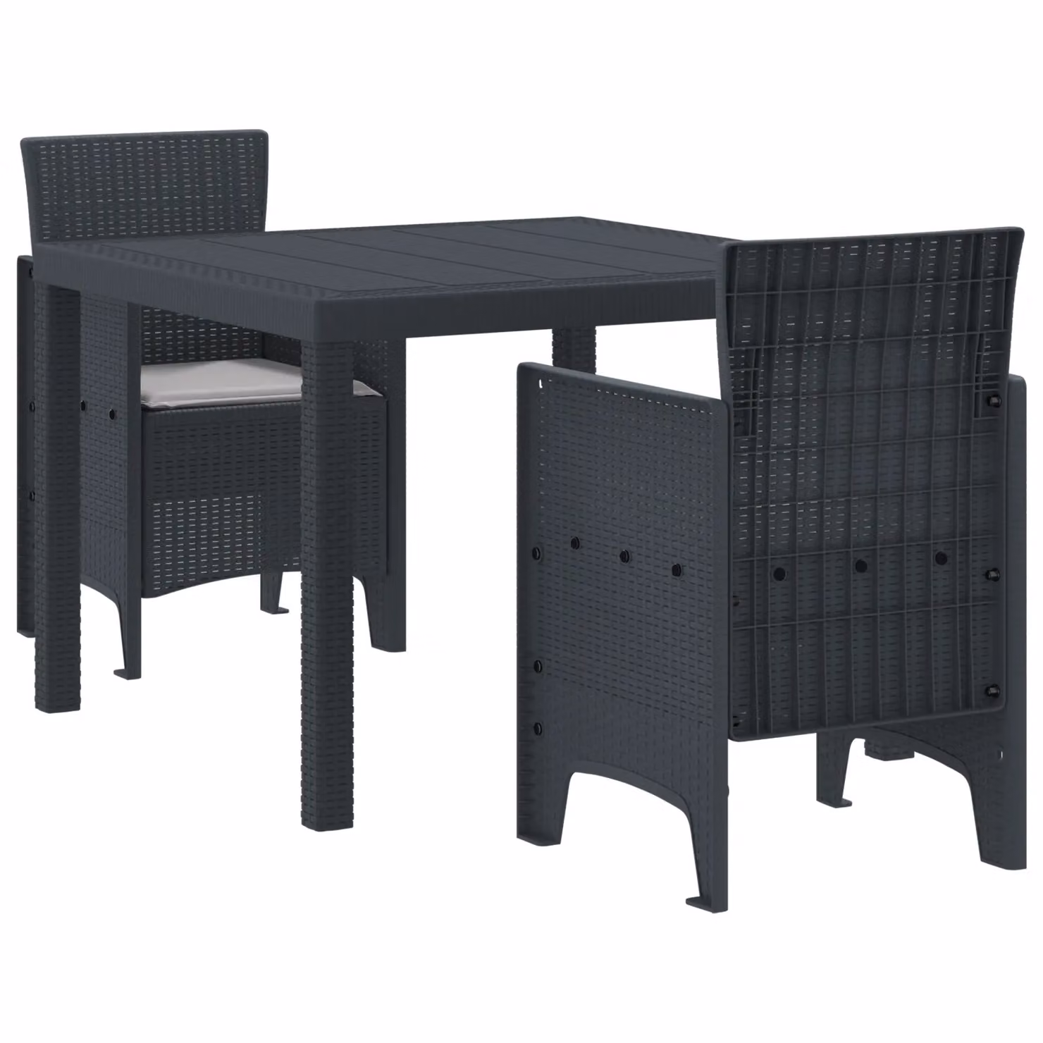 Berkfield Home 3 Piece Anthracite Poly Rattan Garden Dining Set with Cushions – 2