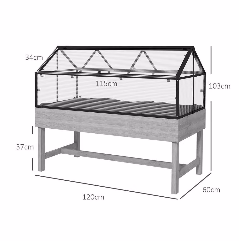 STILVORA Grey Raised Garden Bed with Polycarbonate Cover, W/D/H: 120 x 103 x 60 cm – 2