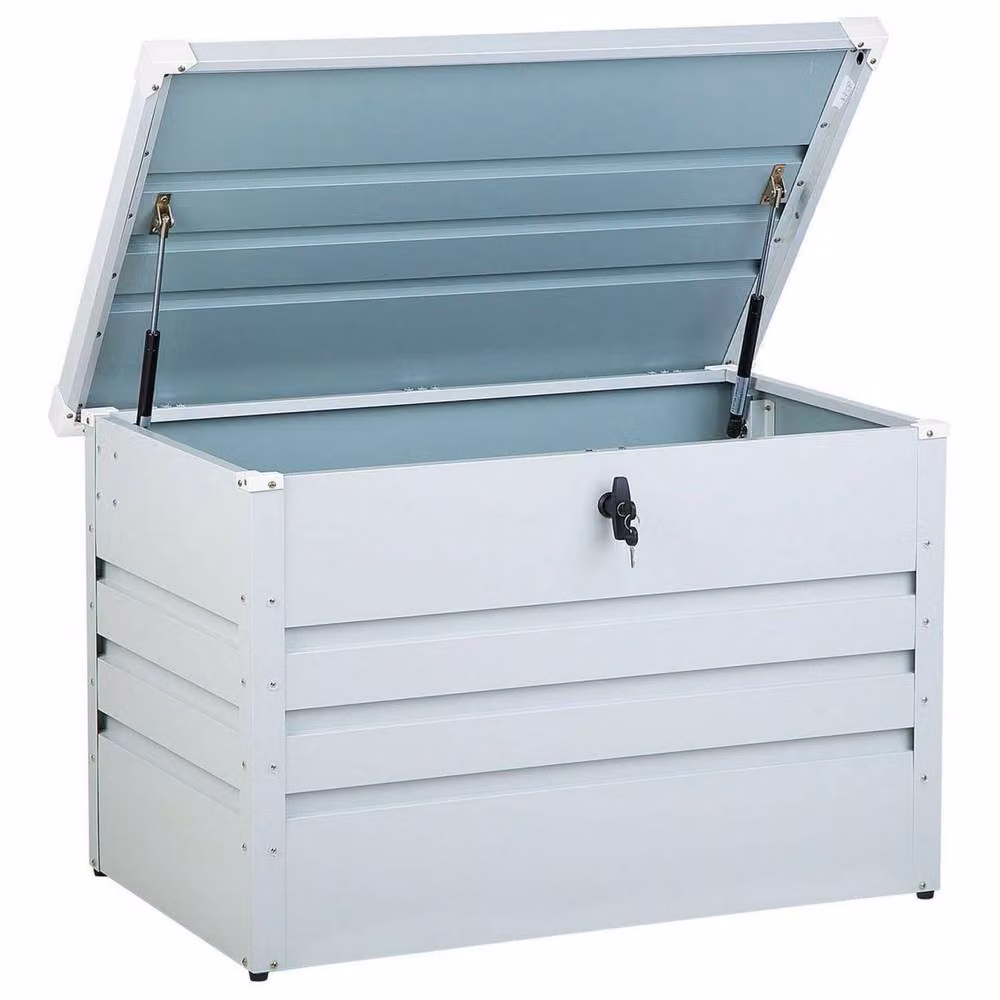 Wyld and Coco 300L Lockable Galvanised Steel Outdoor Storage Box in Light Grey – 2