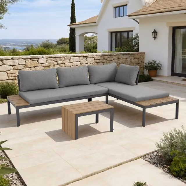More4Homes Tampa Garden Corner Sofa Set with Table in Grey and Beige