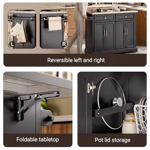 SoBuy Kitchen Island on Wheels with Extendable Worktop and Adjustable Shelves in Black, W/D/H: 92 x 46 x 115 cm – 7