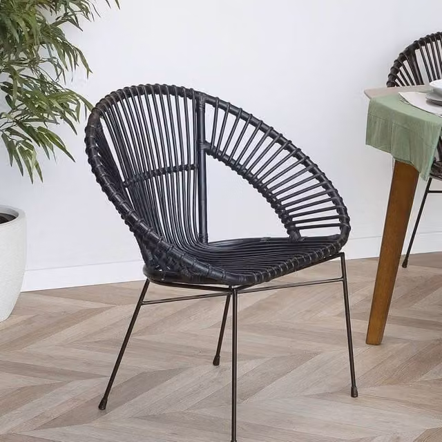 Wyld and Coco Acapulco Rattan Armchair in Black with Metal Legs