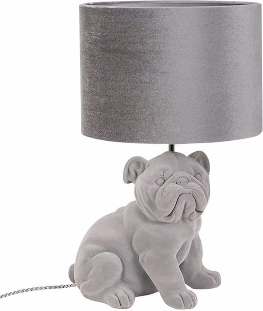 Billy Velvet Bulldog Table Lamp in Grey