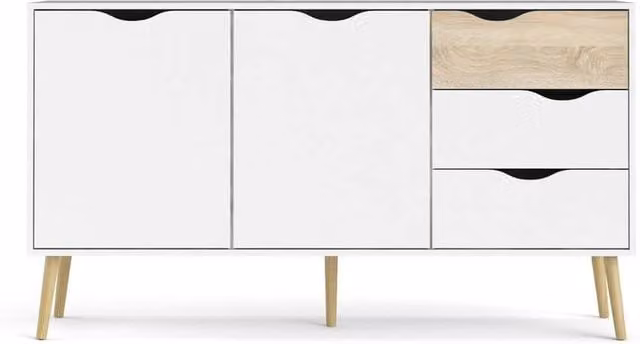 CALICOSY Scandinavian Style 2-Door 3-Drawer Sideboard in White and Oak Finish