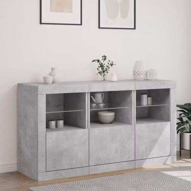 Berkfield Home Sideboard with Integrated LED Lights in Concrete Grey, W/D/H: 123 x 37 x 67 cm – 1