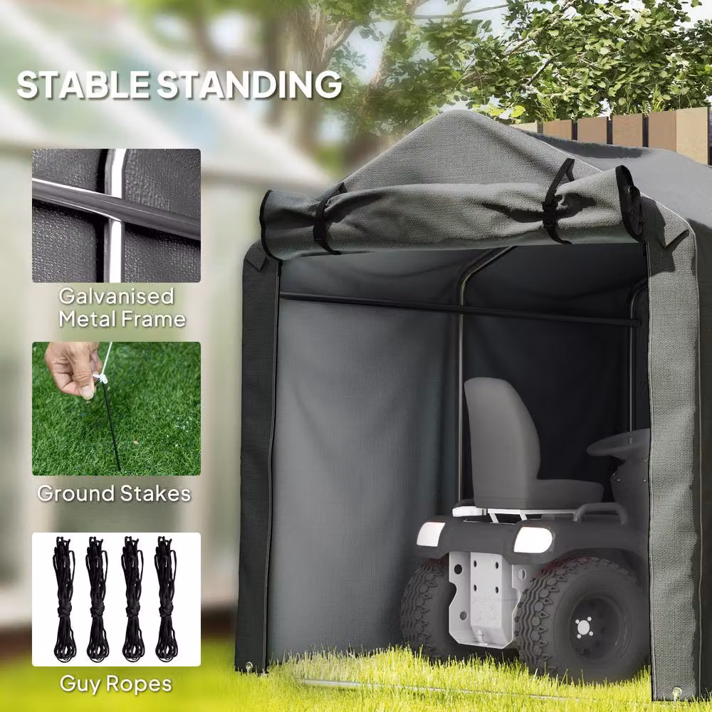 Rolipo Waterproof Garden Storage Tent with Single Zipper Door and Gable Roof, Dark Grey, W: 220 cm, D: 160 cm, H: 157 cm – 7