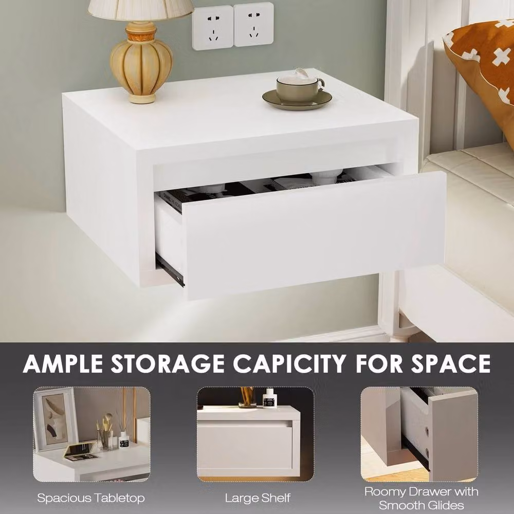 NESTLUNE Wall Mounted Bedside Cabinet Floating Nightstand in White, W: 100 cm, D: 15 cm – 4