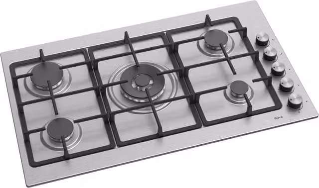 Ferre 90cm Built-in Gas Hob with 5 Burners and Wok Burner in Silver